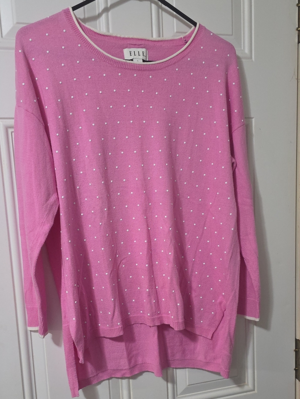 ELLE Pink Pearl-Stud Crewneck Sweater